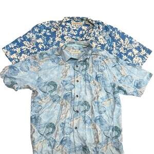 Tommy Bahama 100% Silk Hawaiian Camp Shirt Lot of 2 Floral and Wave Prints Sz L